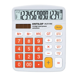 Számológép asztali 14 számjegy nagy, döntött kijelző narancs gombok fehér száml, ap Antilop A-2114C Számológép Antilop