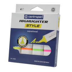 Szövegkiemelő készlet 1-4,6mm, vágott hegyű, Centropen 6252 neon, 4 klf. szín Szövegkiemelő Centropen