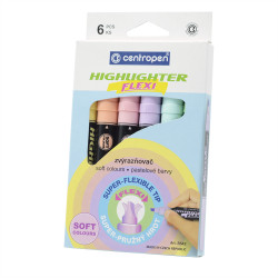 Szövegkiemelő készlet, 1-5mm, rugalmas vágott hegyű, Centropen 8542 pasztell 6 klf. szín Szövegkiemelő Centropen