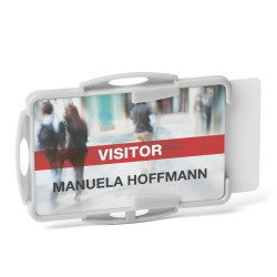 Biztonsági kártyatartó 2 kártyához Durable Eco szürke 10 db/csom Névkitűző Durable