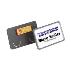 Névkitűző 40x75mm, mágnessel, 25 db/csomag, Durable Card fekete Névkitűző Durable