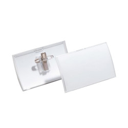 Névkitűző 54 x90mm, kombi klippel, 25 db/csomag, Durable Click Fold áttetsző Névkitűző Durable