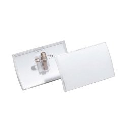 Névkitűző 54 x90mm, kombi klippel, 25 db/csomag, Durable Click Fold áttetsző Névkitűző Durable