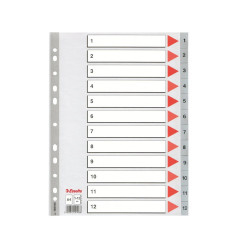Regiszter műanyag A4, 1-12 Esselte szürke Regiszter Esselte