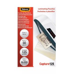 Lamináló fólia, 54x86mm, 125 mikron, fényes, 50 db/doboz, Fellowes® Kötészeti kellék Fellowes