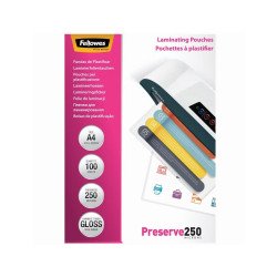 Lamináló fólia, A4, 250 mikron, fényes, 100 db/doboz, Fellowes® Kötészeti kellék Fellowes