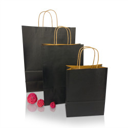 Sodrottfüles papírtáska 220x330mm 100mm talp M méret 200 db/doboz, fekete Papírzacskó , zsák h-Green