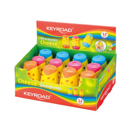 Hegyező 2 lyukú tartályos, fedeles 12 db/display Keyroad Cheese vegyes színek Hegyező Keyroad