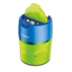 Hegyező 2 lyukú tartályos, fedeles, fém belsővel 12 db/display Keyroad Robby vegyes színek Hegyező Keyroad