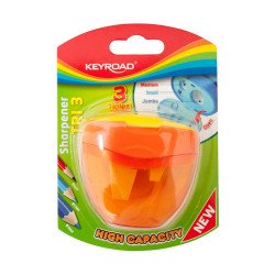 Hegyező 3 lyukú tartályos, fedeles Keyroad Tris vegyes színek Hegyező Keyroad