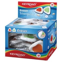 Radír, PVC mentes 36 db/display Keyroad Triangular vegyes színek Radír Keyroad