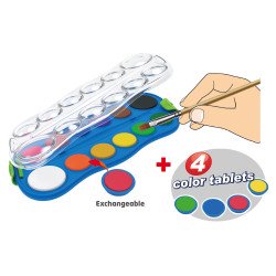 Vízfesték készlet, 12+4 cserélhető színnel, ecsettel, műanyag dobozban, Keyroad Vízfesték Keyroad