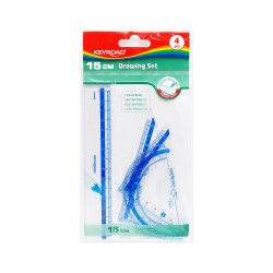 Vonalzókészlet, 15 cm, vonalzó, szögmérő, 45° és 60° háromszög vonalzók 4 db/bliszter Keyroad Vonalzó, szögmérő Keyroad