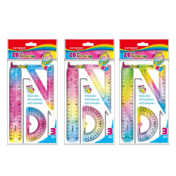 Vonalzókészlet, 20 cm, flexibilis vonalzó, szögmérő, derékszög vonalzó, 3 db/bliszter Keyroad Flex Draw vegyes színek Vonalzó, szögmérő Keyroad