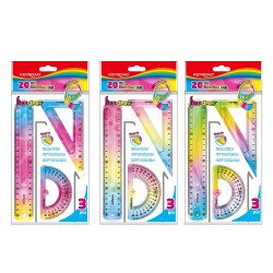 Vonalzókészlet, 20 cm, flexibilis vonalzó, szögmérő, derékszög vonalzó, 3 db/bliszter Keyroad Flex Draw vegyes színek Vonalzó, szögmérő Keyroad