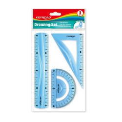 Vonalzókészlet, 20 cm, flexibilis vonalzó, szögmérő, derékszög vonalzó, 3 db/bliszter Keyroad vegyes színek Vonalzó, szögmérő Keyroad