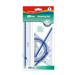 Vonalzókészlet, 20 cm, vonalzó, szögmérő, 45° és 60° háromszög vonalzók 4 db/bliszter Keyroad Vonalzó, szögmérő Keyroad