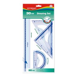Vonalzókészlet, 30 cm, vonalzó, szögmérő, 45° és 60° háromszög vonalzók 4 db/bliszter Keyroad Vonalzó, szögmérő Keyroad