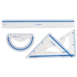 Vonalzókészlet, 30 cm, vonalzó, szögmérő, 45° és 60° háromszög vonalzók 4 db/bliszter Keyroad Vonalzó, szögmérő Keyroad