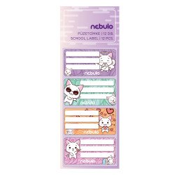 Füzetcímke 12db-os, Cica, vegyes minták, Nebulo Füzetcímke Nebulo