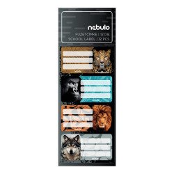 Füzetcímke 12db-os, Vadállatok, vegyes minták, Nebulo Füzetcímke Nebulo