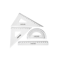 Vonalzókészlet, 15 cm egyenes vonalzó, szögmérő, 45° 13 cm és 60° 18 cm háromszög vonalzó, 4 db/bliszter Educa Vonalzó, szögmérő Nebulo
