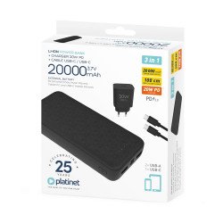 Powerbank szett 20000 mAh +20W PD töltő Platinet fekete Powerbank Platinet
