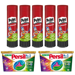 Ragasztóstift 43 g AKCIÓS CSOMAG + 2 db Persil Discs Color mosókapszula 100x43 g (10x10 db ) stift Pritt Ragasztó stift Pritt