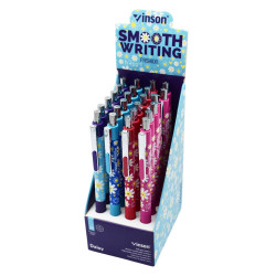 Golyóstoll nyomógombos 0,7mm Vinson Daisy 206 vegyes test displ 24 db/display Golyóstoll Vinson