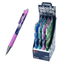 Golyóstoll nyomógombos 0,7mm Vinson Wood 108 vegyes test displ 24 db/display Golyóstoll Vinson