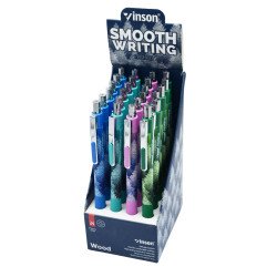 Golyóstoll nyomógombos 0,7mm Vinson Wood 108 vegyes test displ 24 db/display Golyóstoll Vinson