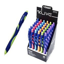 Golyóstoll nyomógombos gumírozott test Vinson Live F20 vegyes displ 36 db, írásszín kék Golyóstoll Vinson