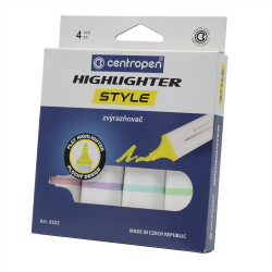 Szövegkiemelő  készlet 1-4,6mm, vágott hegyű, Centropen 6252 pasztell, 4 klf. szín Szövegkiemelő Centropen