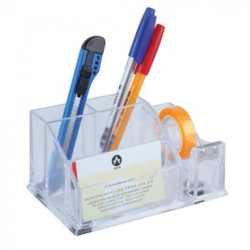 Írószertartó 4 rekeszes, 150x95x75mm, ragszalag tépővel műanyag, Bluering® víztiszta Írószertartó Bluering