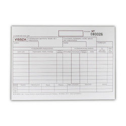 Készlet visszavételezési bizonylat 8 tételes 25x4 lapos tömb A/5 fekvő B.12-123/V Bluering Nyilvántartás Bluering