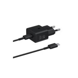 Töltő hálózati SAMSUNG Type-C aljzat (25W, GaN, PD gyorstöltő + Type-C kábel) fekete Telefontöltő, kábel Samsung