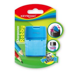Hegyező 2 lyukú tartályos, fedeles, fém belsővel Keyroad Robby vegyes színek Hegyező Keyroad