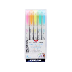 Ecsettoll készlet, kétvégű Zebra Mildliner Fluorescent, 5 különböző szín Permanent marker Zebra