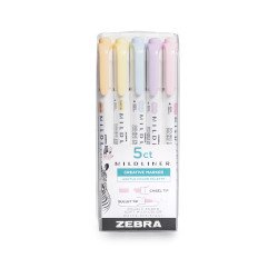 Szövegkiemelő készlet, 1,4/4 mm, kétvégű, Zebra Mildliner Highlighter Gentle, 5 különböző szín Szövegkiemelő Zebra