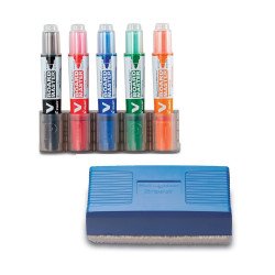 Táblamarker készlet, 2,3mm, kerek hegyű, táblatörlővel V-Board Pilot 5 klf. szín Táblamarker Pilot