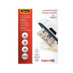 Lamináló fólia, A4, 125 micron, fényes, 100 db/doboz, Fellowes® Kötészeti kellék Fellowes
