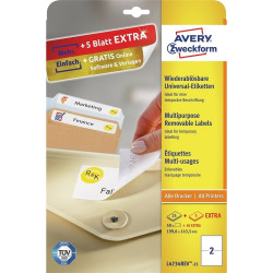 Etikett címke, 199,6 x143,5mm, univerzális visszaszedhető, 2 címke/ív, 25 ív/doboz, Avery fehér Etikett - címke Avery