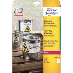 Etikett címke, 210 x297mm, időjárásálló poliészter, 1 címke/ív, 20 ív/doboz, Avery fehér Etikett - címke Avery