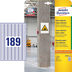 Etikett címke, 25,4 x10mm, szuper tapadású 189 címke/ív, 20 ív/doboz, Avery fehér Etikett - címke Avery