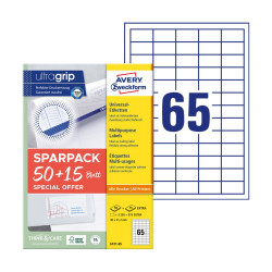 Etikett címke, 38x21,2mm, univerzális, 65 lap, 65 címke/lap Avery, fehér Etikett - címke Avery