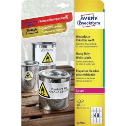 Etikett címke, 45,7 x21,2mm, időjárásálló poliészter, 48 címke/ív, 8 ív/doboz, Avery fehér Etikett - címke Avery