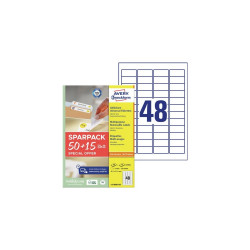 Etikett címke, 45,7x21,2mm, univerzális, 65 lap, 48 címke/lap Avery, fehér Etikett - címke Avery