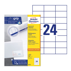 Etikett címke, 70 x37mm, univerzális, 24 címke/ív, 100 ív/doboz, Avery fehér Etikett - címke Avery