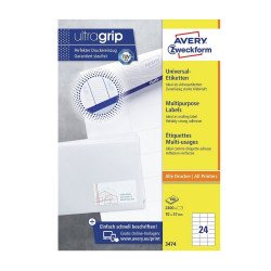 Etikett címke, 70 x37mm, univerzális, 24 címke/ív, 100 ív/doboz, Avery fehér Etikett - címke Avery