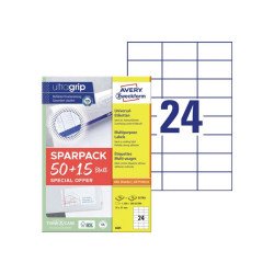 Etikett címke, 70x37mm, univerzális, 65 lap, 24 címke/lap Avery, fehér Etikett - címke Avery